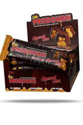CNP ProDough protein bars display box, featuring doughnut-inspired high protein snacks with low sugar.